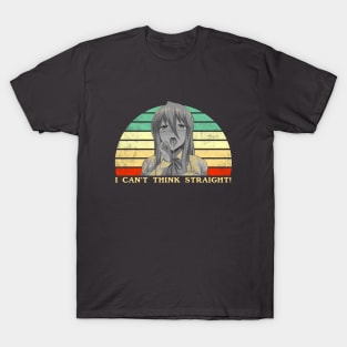 I Can't Think Straight - Lesbian Anime Pun - Retro Sunset T-Shirt